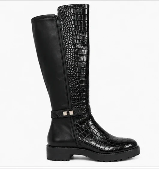 Botas altas Bruno Premi nuevas de cuero negro – Efecto cocodrilo – Talla 35 – photo 3